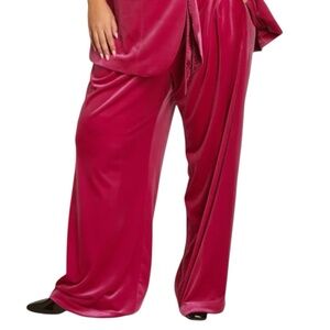 Universal Standard S Luxe Belted Velvet Pants Pink Womens 14/16 Wide Leg